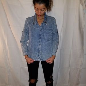 Vintage Havana Jean shirt with Silver skulls